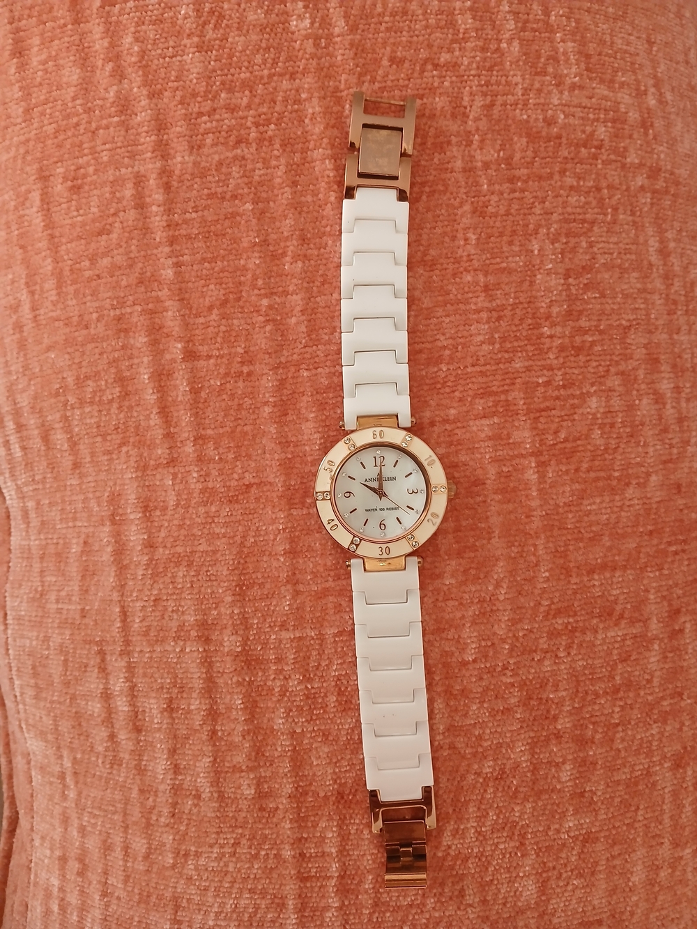Anne Klein White Ceramic and and Rose Gold Women's Ceramic Link Watch